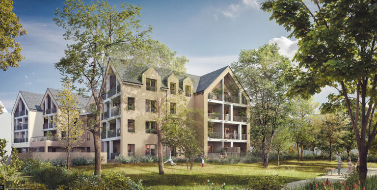 Perspective de la résidence neuve et de son jardin – L'Hermitage